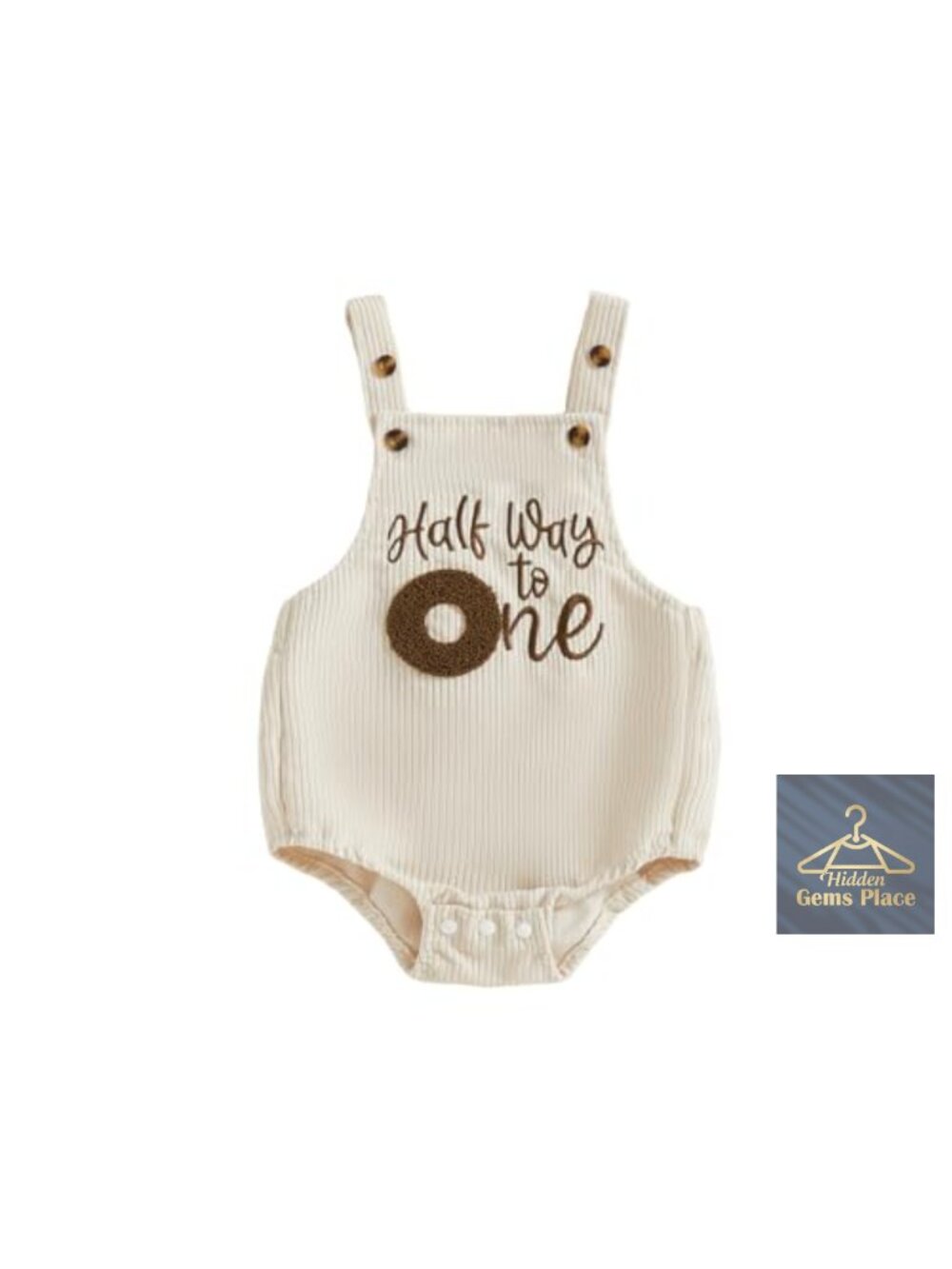 Sleeveless Corduroy Overalls Romper Half Birthday Outfit with Embroidery
